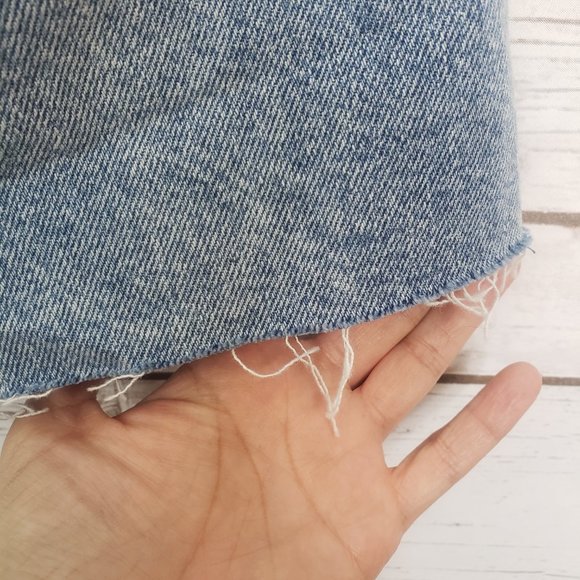 We The Free East of Eden Blue Denim Paperbag Skirt Button Fly Raw Hem Size 26 - Picture 5 of 12